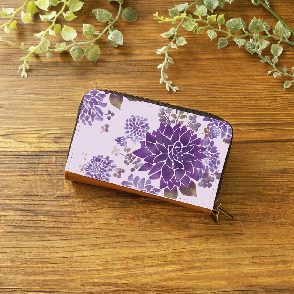 【ミニ財布・コンパクト財布】ダリアペールヴァイオレット【花柄】【パスケース・コインケース】