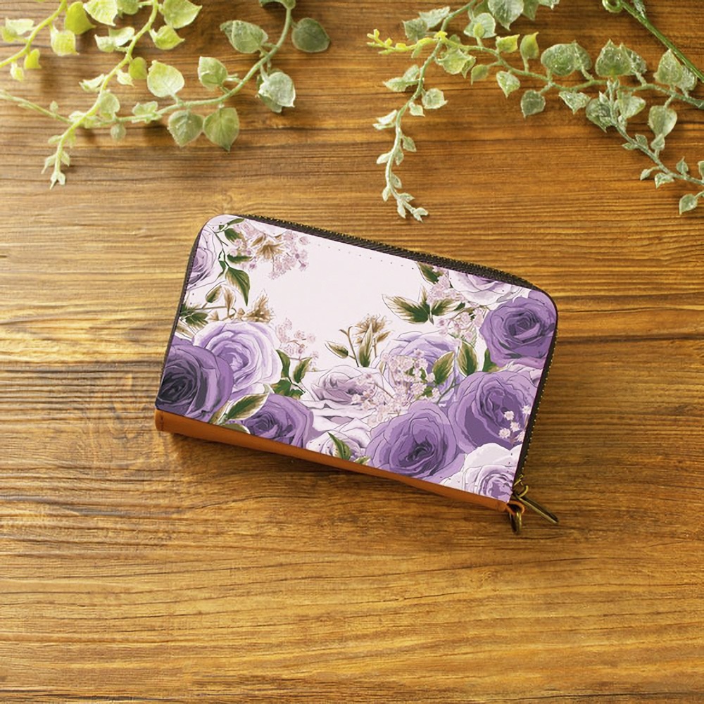 【ミニ財布・コンパクト財布】ローズガーデンパープル【花柄】【パスケース・コインケース】