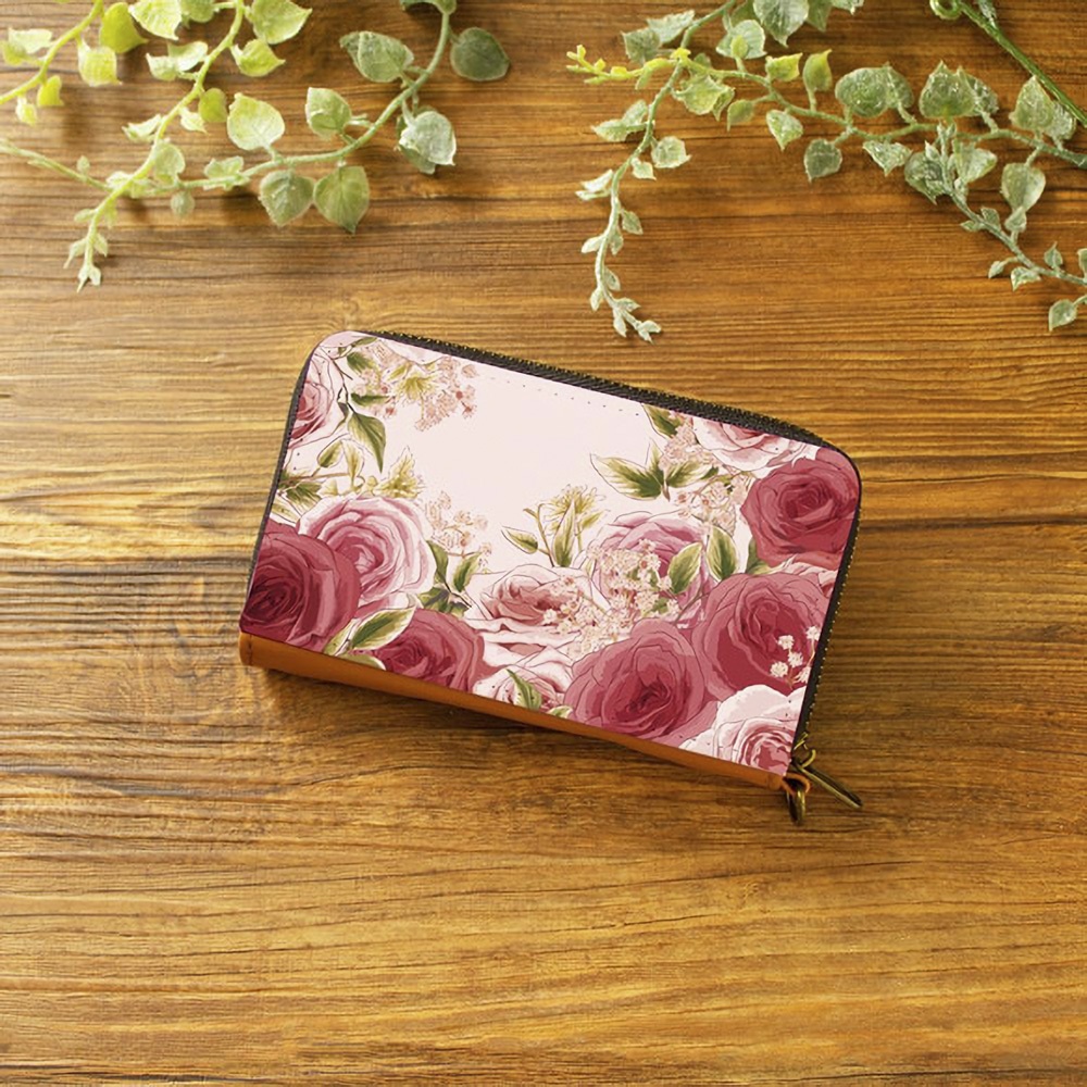 【ミニ財布・コンパクト財布】ローズガーデンピンク【花柄】【パスケース・コインケース】