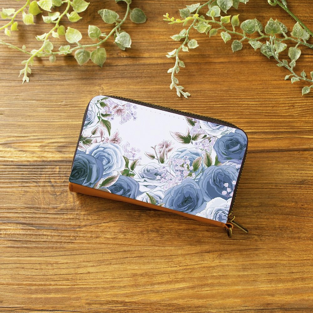 【ミニ財布・コンパクト財布】ローズガーデンブルー 【花柄】【パスケース・コインケース】