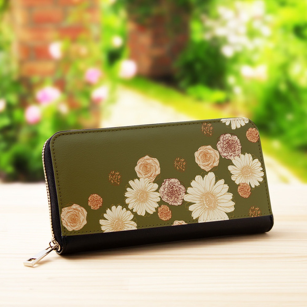 【長財布】ガーベラオリーブ【花柄】