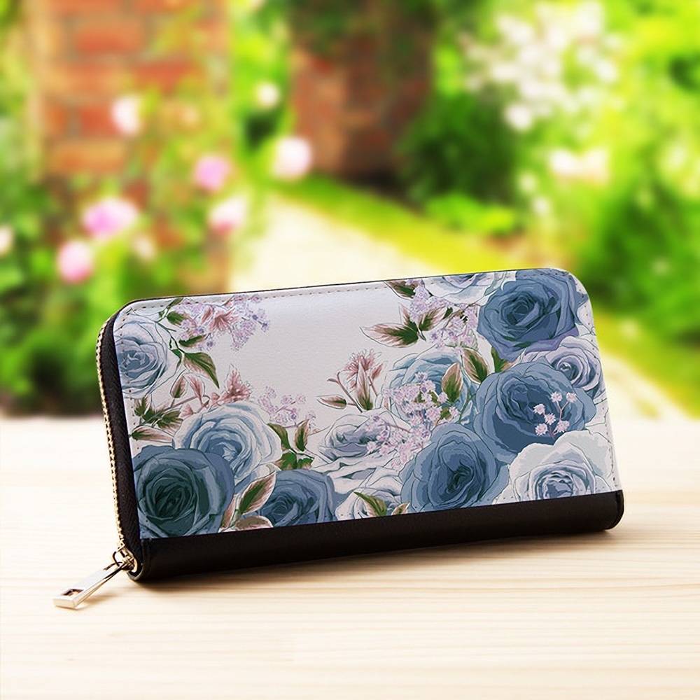 【長財布】ローズガーデンブルー【花柄】