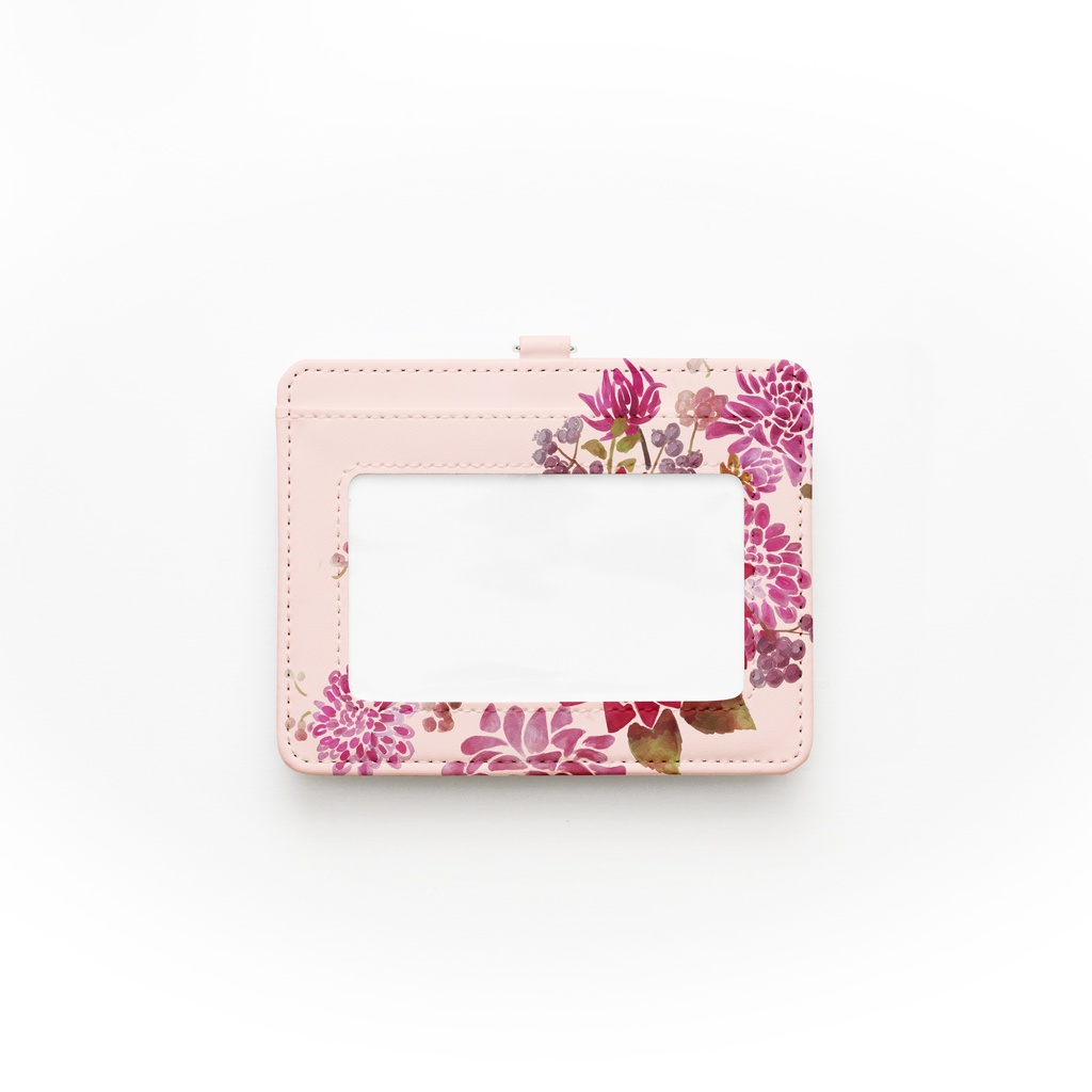 ダリアピンクベージュのパスケース【Hanayukiオリジナルイラスト】