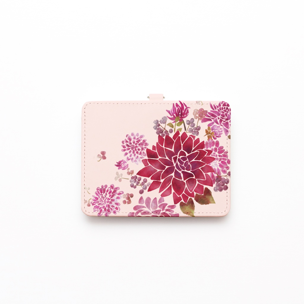 ダリアピンクベージュのパスケース【Hanayukiオリジナルイラスト】