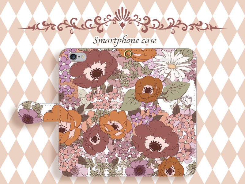 【カメラ穴あり】iPhone/Android対応 アネモネショコラ【手帳型スマホケース】