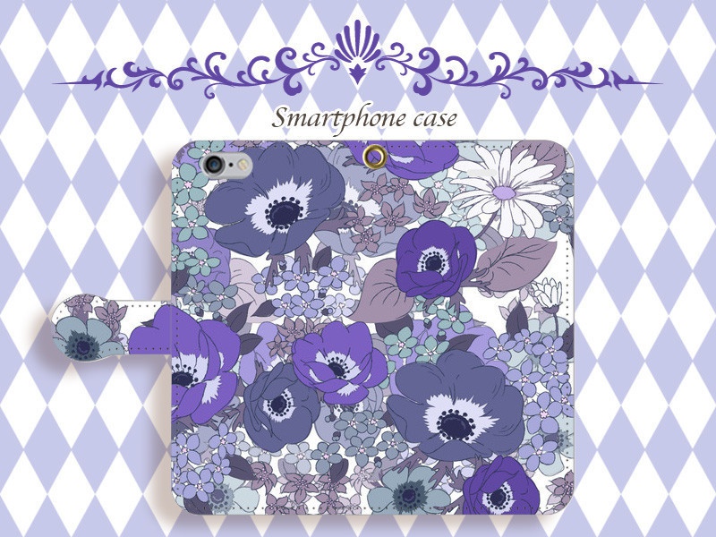 【カメラ穴あり】iPhone/Android対応 アネモネマジョリカ【手帳型スマホケース】