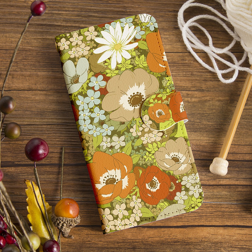 【カメラ穴あり】iPhone/Android対応 アネモネナイトオレンジ【手帳型スマホケース】