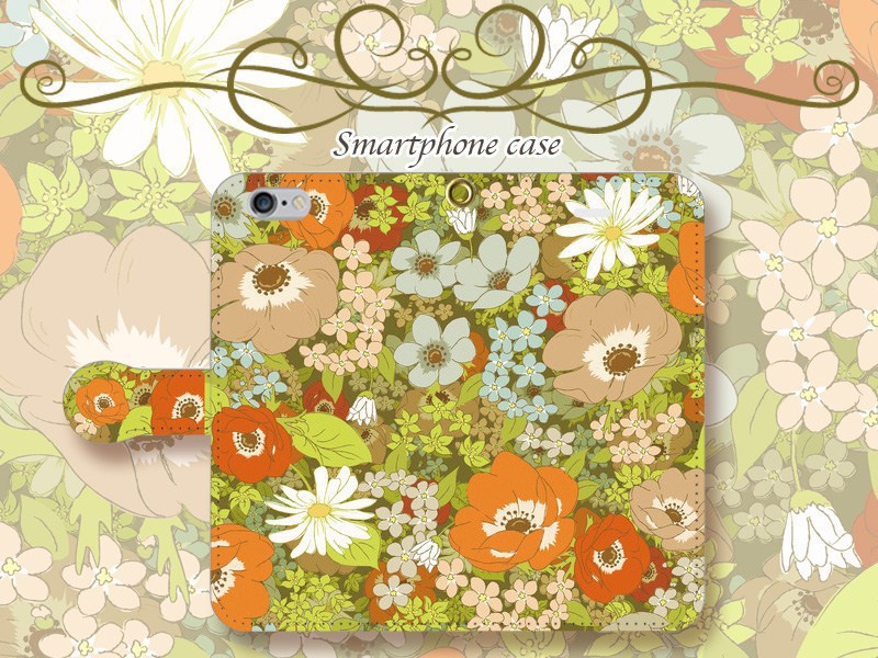 【カメラ穴あり】iPhone/Android対応 アネモネナイトオレンジ【手帳型スマホケース】