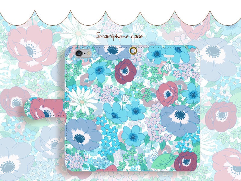 【カメラ穴あり】iPhone/Android対応 アネモネシアン【手帳型スマホケース】