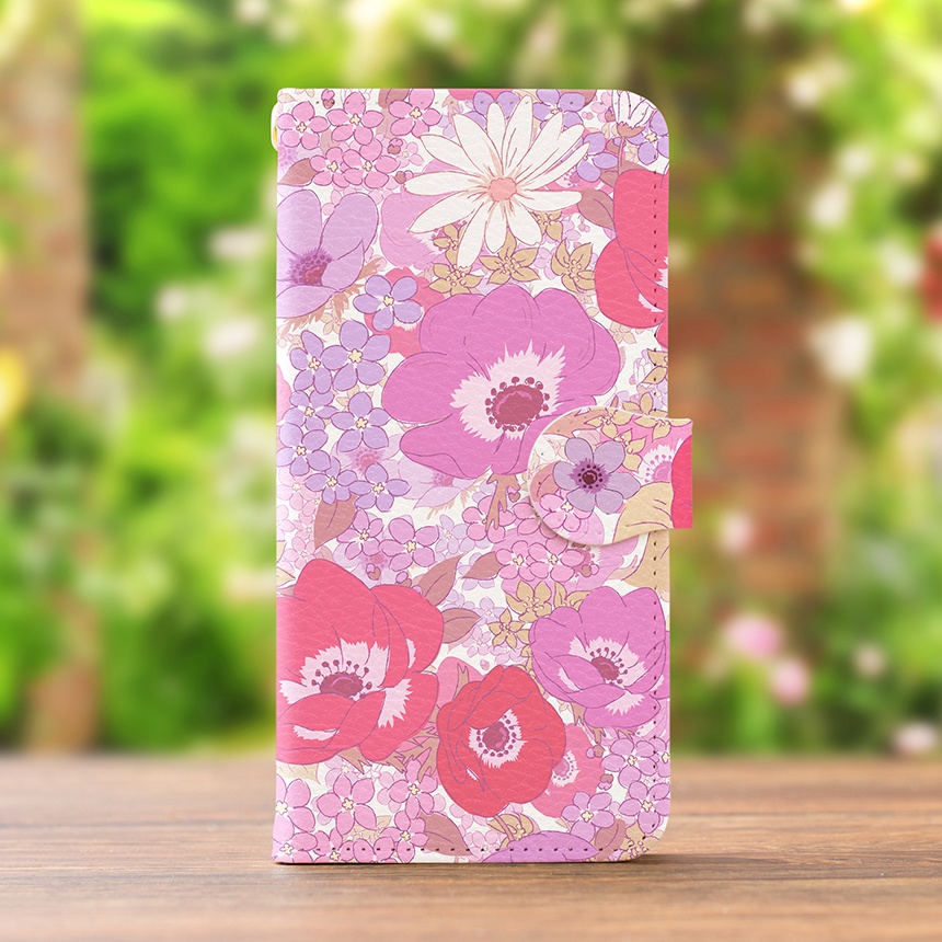 【カメラ穴あり】iPhone/Android対応 アネモネライトピンク【手帳型スマホケース】