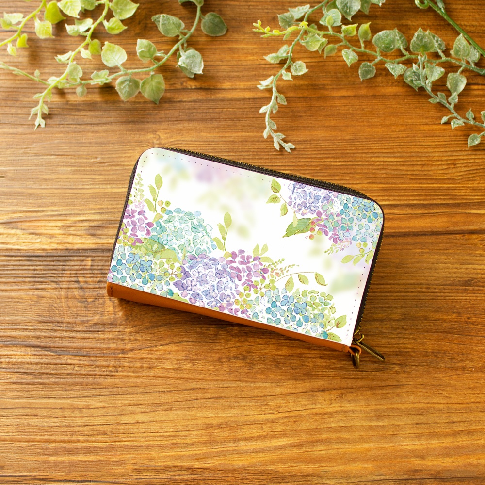 【ミニ財布・コンパクト財布】紫陽花【花柄】【パスケース・コインケース】