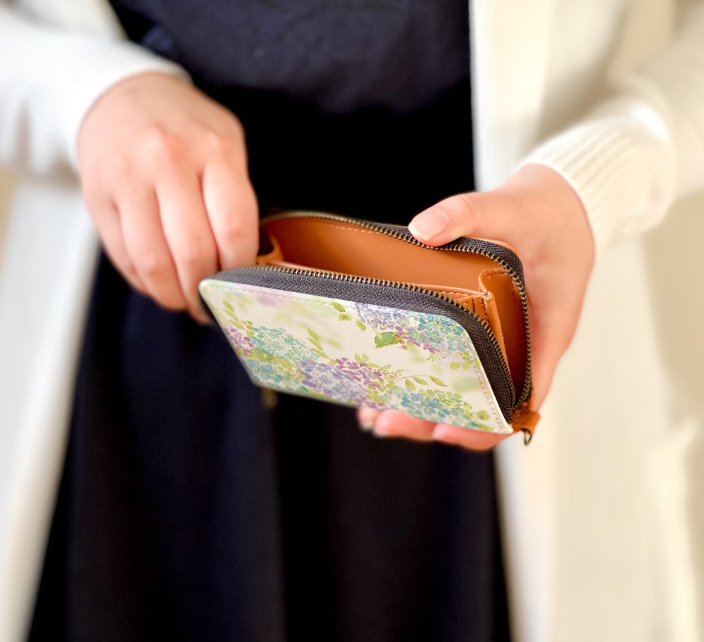 【ミニ財布・コンパクト財布】紫陽花【花柄】【パスケース・コインケース】