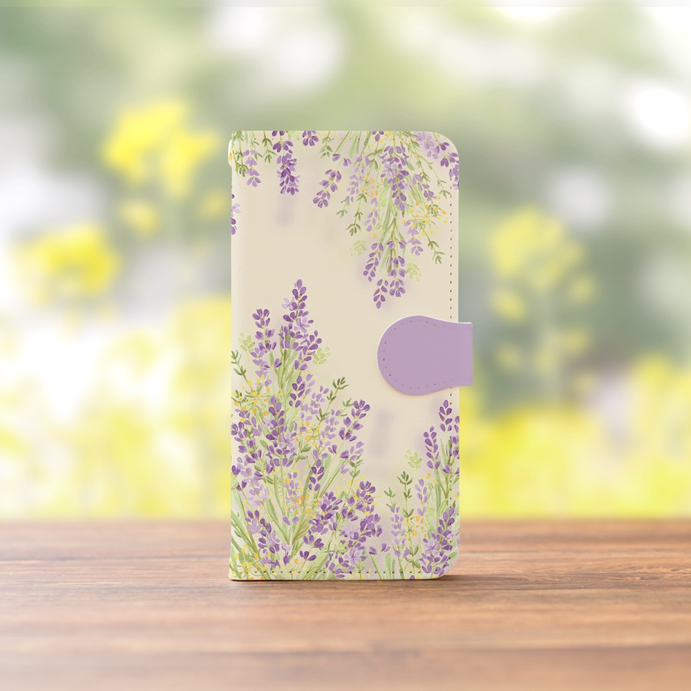 【カメラ穴あり】iPhone/Android対応 ラベンダー ガーデン【手帳型スマホケース】