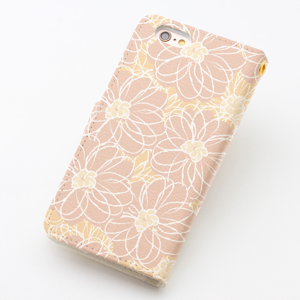 【カメラ穴あり】iPhone/Android対応 コットンフラワーオレンジ【手帳型スマホケース】