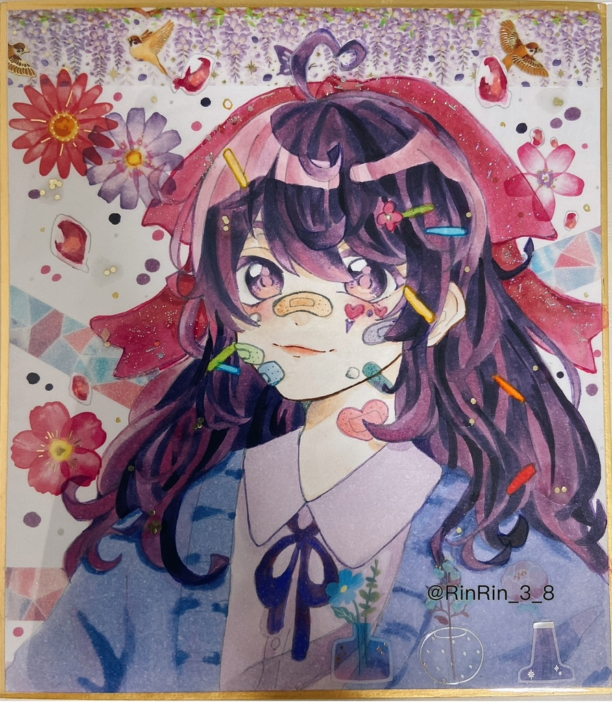 色紙イラスト(大きなリボンが特徴の女の子)