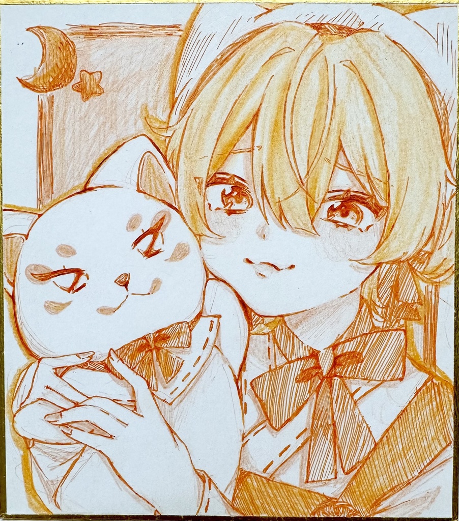 直筆色紙イラスト〜単色だけで描いた女の子〜