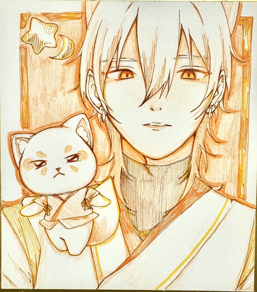 直筆色紙イラスト〜単色だけで描いた男の子〜