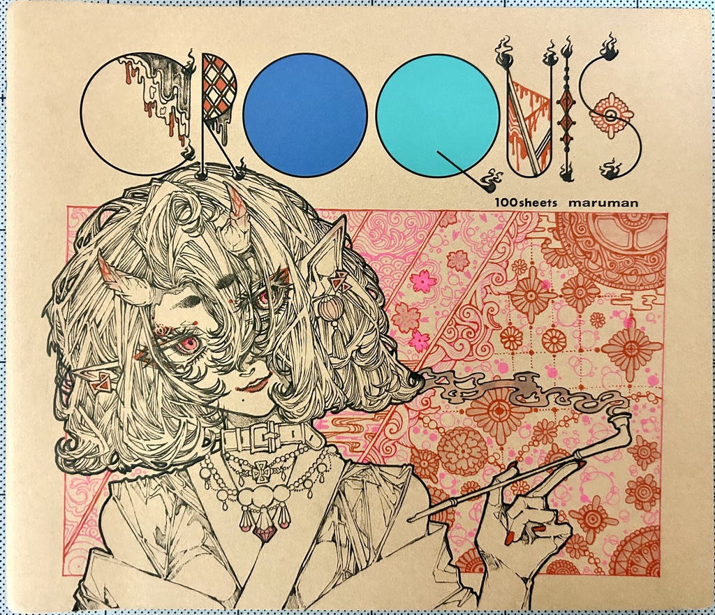 赤とピンクの 和風な鬼っ子(クロッキー帳)