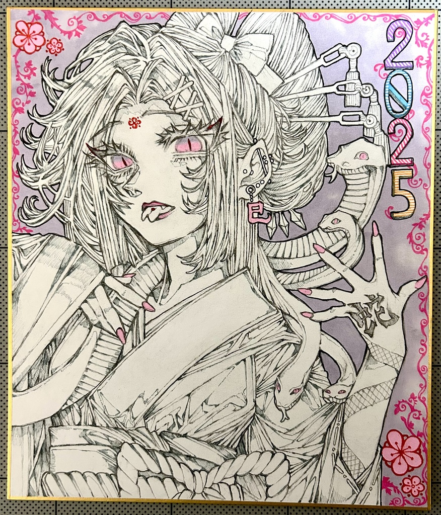【原画】2025年 ヘビ年イラスト 【色紙】