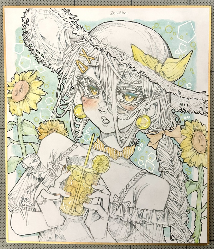 【原画】夏と少女«向日葵»【色紙】