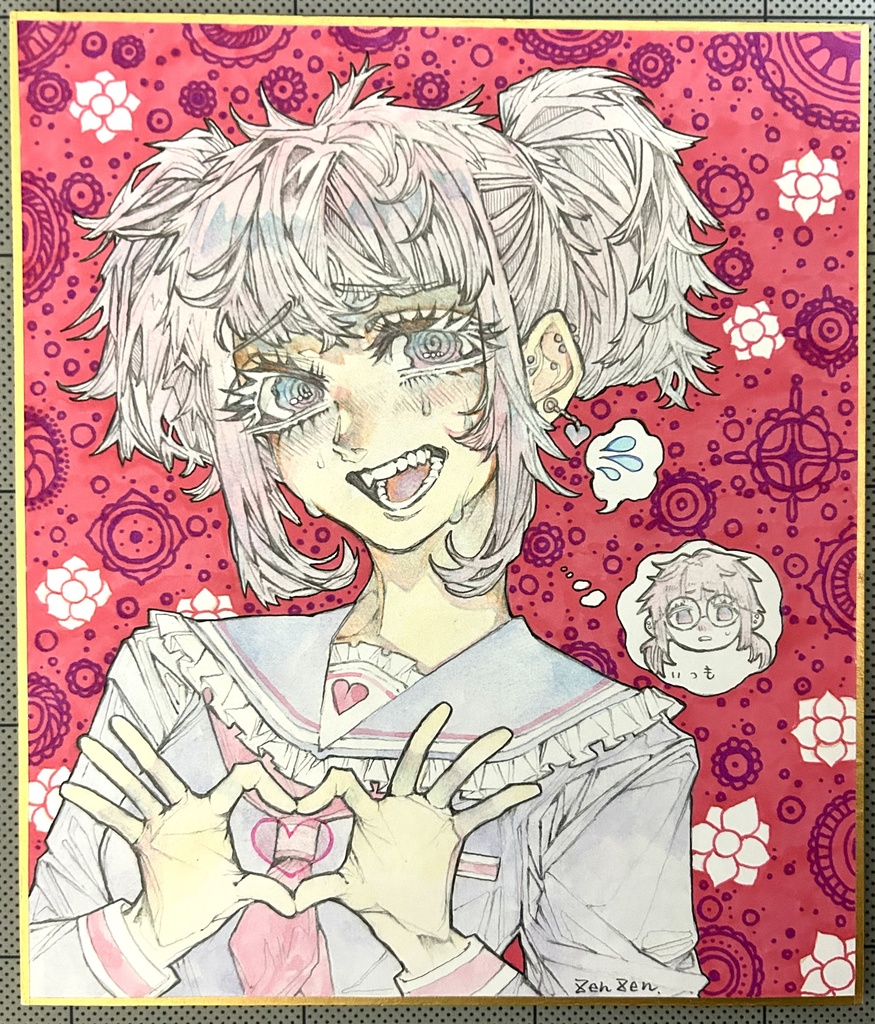 【原画】恥ずかしがり屋な女の子【色紙】