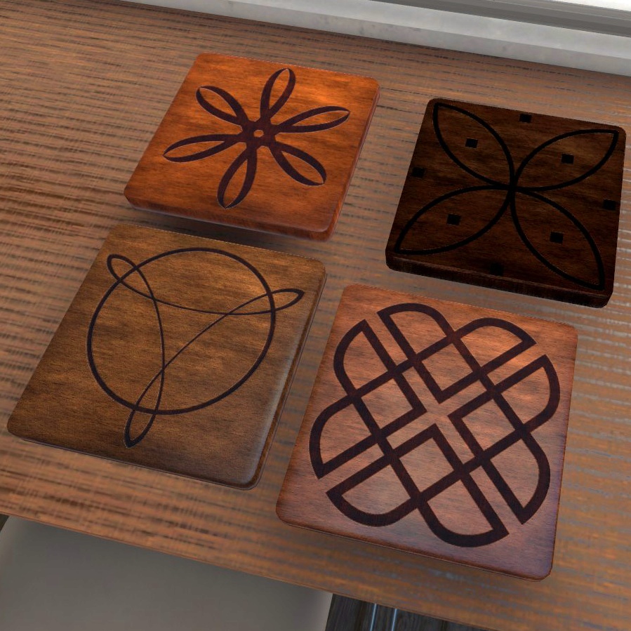 【3D素材】木製コースター四種