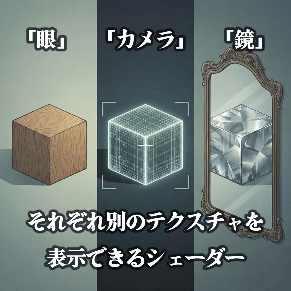 【VRChat】『眼』『カメラ』『鏡』それぞれ別のテクスチャを表示できるシェーダー