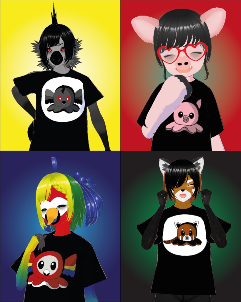 Animal Bundle2: Raven, Pig, Parrot and Red panda