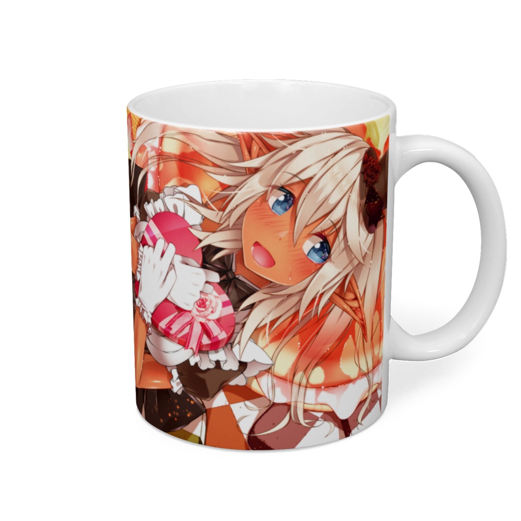 ダークエルフレイアちゃんマグカップ_2020バレンタイン仕様/A mug of Leia, Queen of the Futanari Dark Elves, with a Valentine's Day 2020 design.