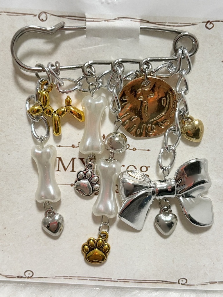 【ハンドメイド】DOG Charmpin/ボーン&リボン×スウィートパンク