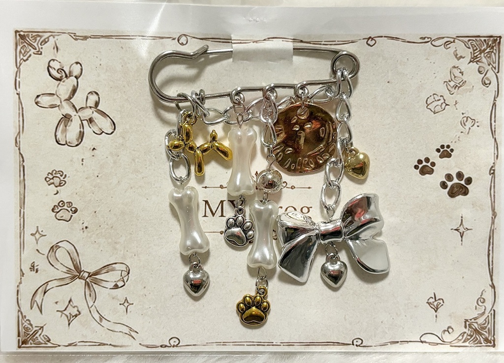【ハンドメイド】DOG Charmpin/ボーン&リボン×スウィートパンク