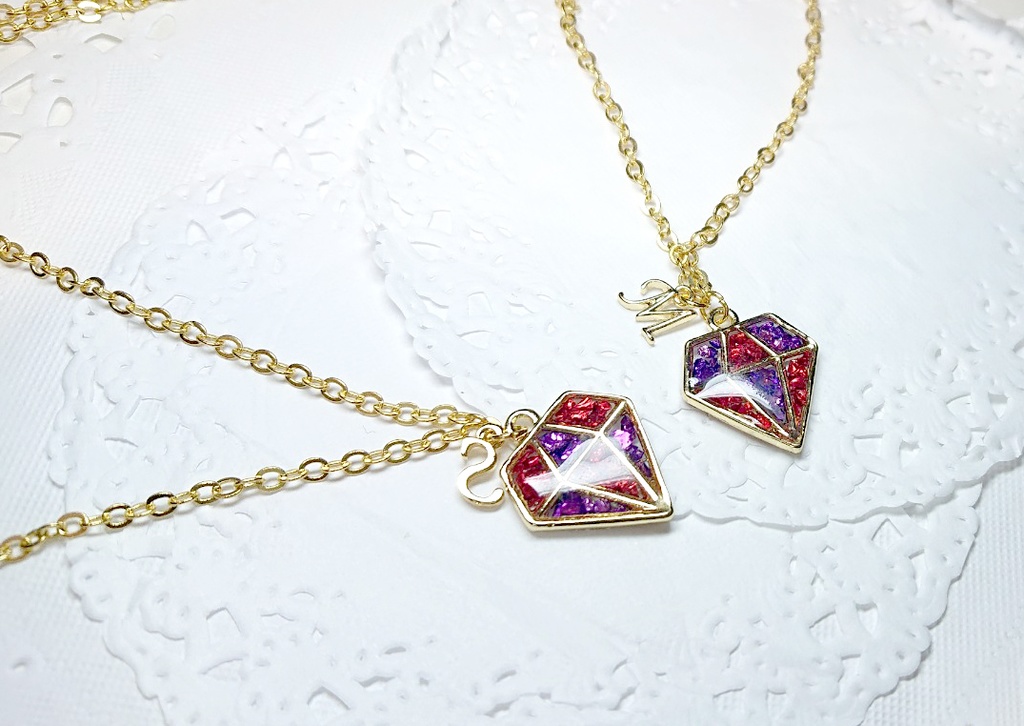 赤と紫、ダイヤチャームのネックレスー御沢イメージカラー