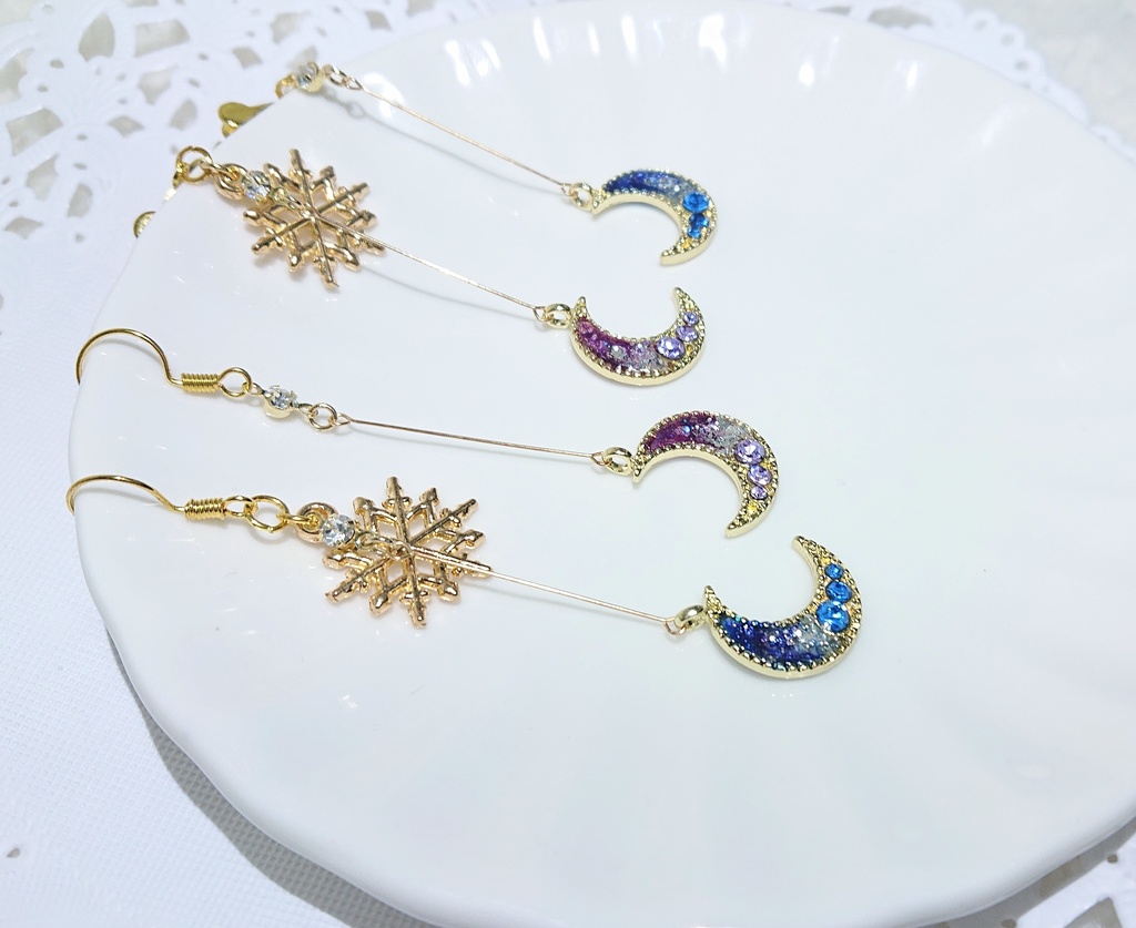 YOI 離そばカラー 月と結晶のアシンメトリーピアス、イヤリング