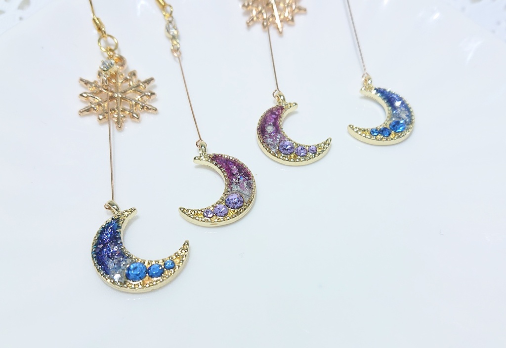 YOI 離そばカラー 月と結晶のアシンメトリーピアス、イヤリング