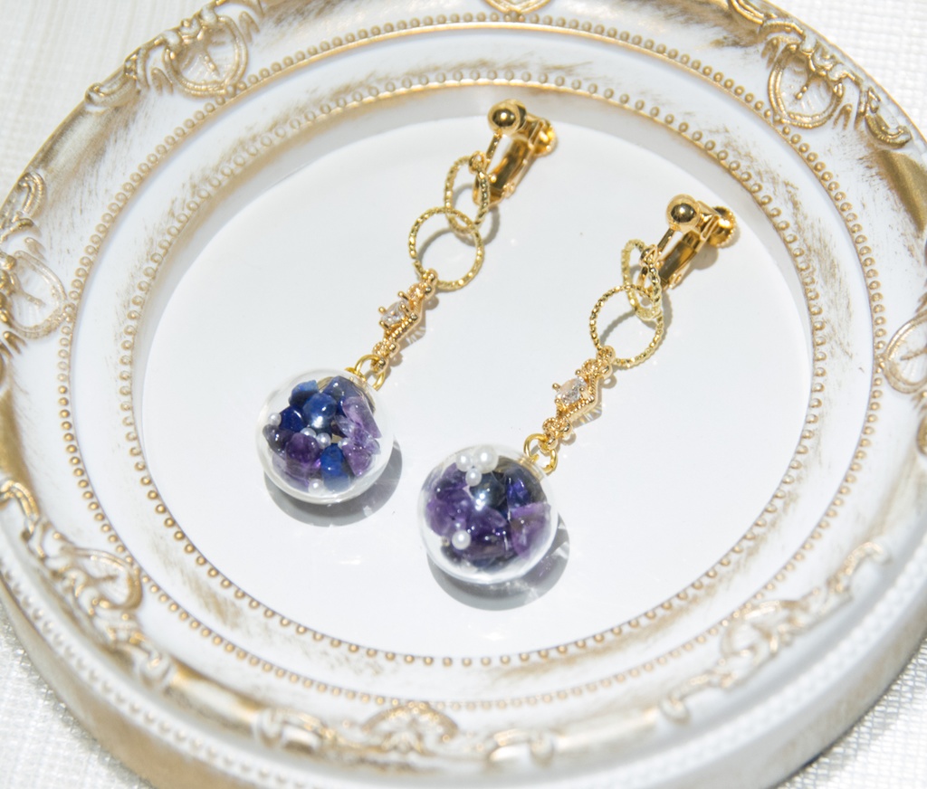 YOI　離そばカラー　天然石のガラスドームピアス/イヤリング