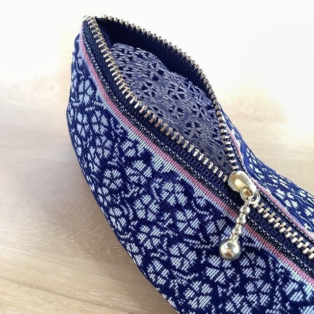 【撫子】畳縁 テトラ型 ペンケース 藍色 春 和風 大人可愛い