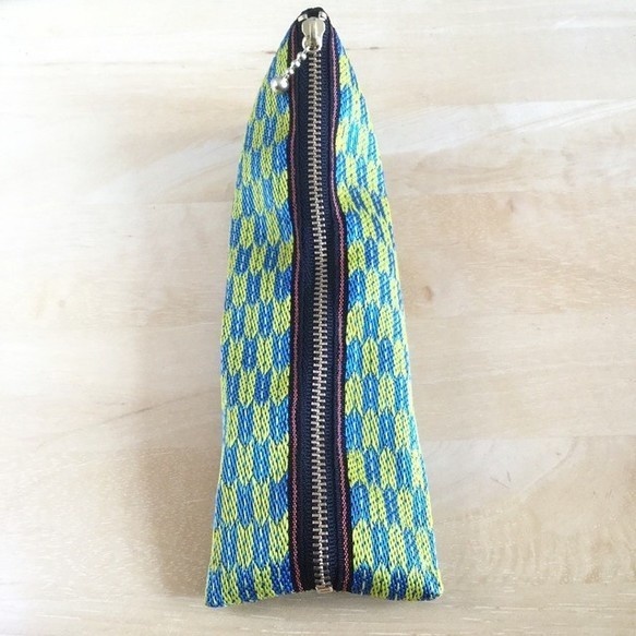 【矢羽】畳縁 テトラ型 ペンケース 縁起物 矢絣 黄 青 大正浪漫