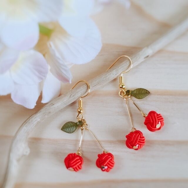 水引製 さくらんぼ ピアス