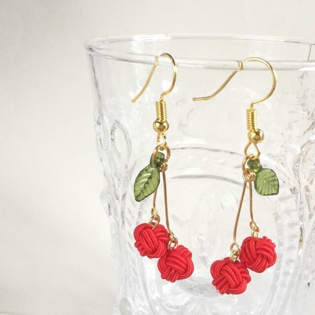 水引製 さくらんぼ ピアス