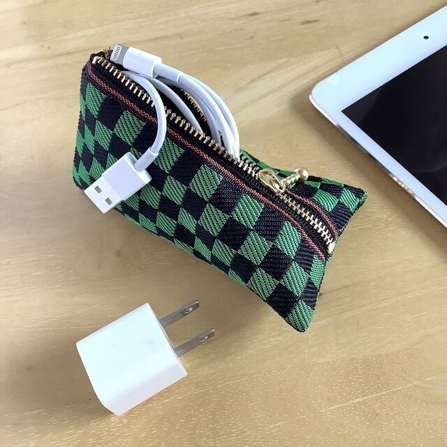 鬼滅の刃 炭治郎イメージカラー 畳縁 ミニポーチ 小銭入れ 市松 緑