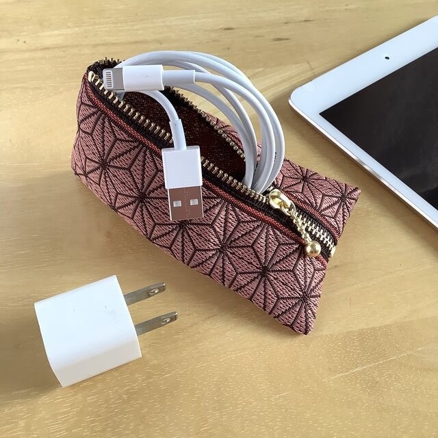 鬼滅の刃 禰󠄀豆子イメージカラー 畳縁 ミニポーチ 麻の葉模様