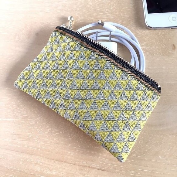 鬼滅の刃 善逸イメージカラー 畳縁 テトラ型 ミニポーチ 小銭入れ 鱗模様 黄色