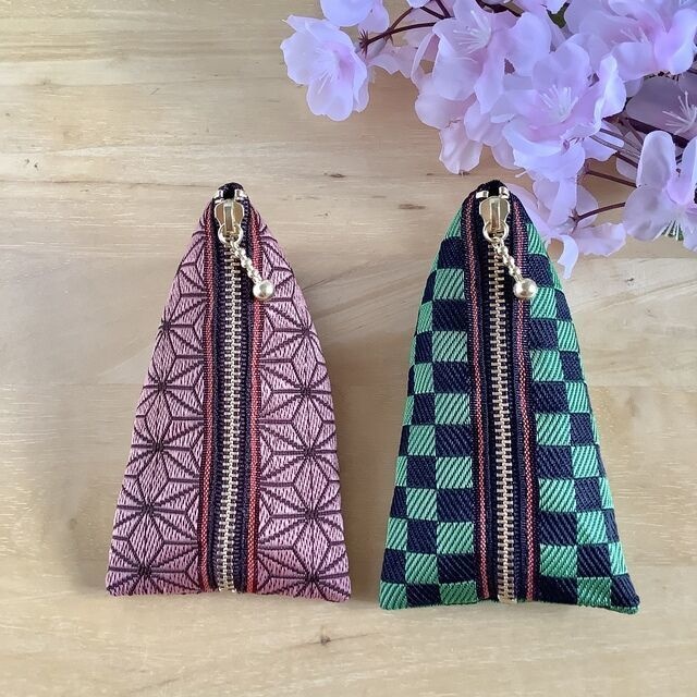 鬼滅の刃 善逸イメージカラー 畳縁 テトラ型 ミニポーチ 小銭入れ 鱗模様 黄色