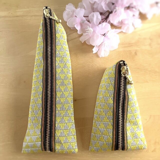 鬼滅の刃 善逸イメージカラー 畳縁 テトラ型 ミニポーチ 小銭入れ 鱗模様 黄色