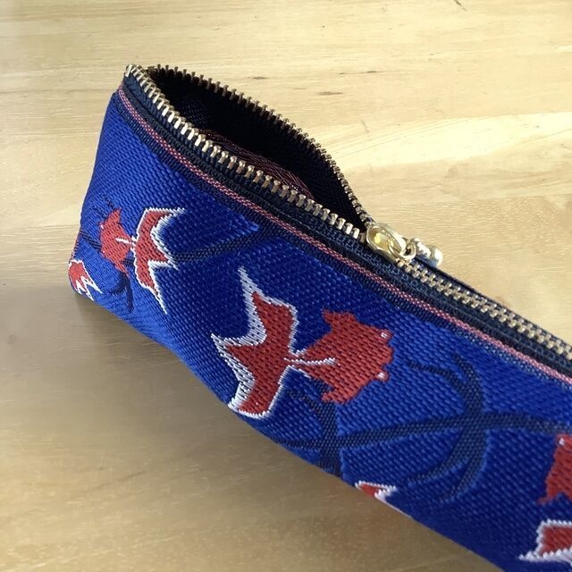 【金魚】畳縁 テトラ型 ペンケース 紺 青 シノワズリ 和風