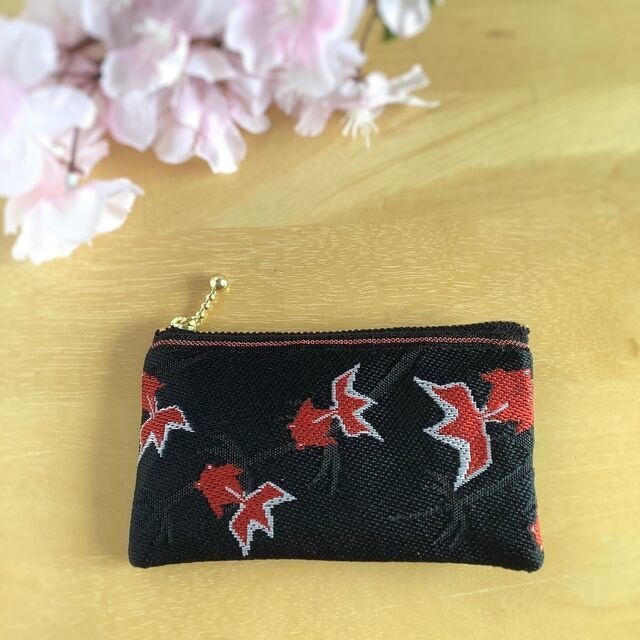 【金魚】畳縁 ミニポーチ カードケース 小銭入れ 黒 シノワズリ 和風