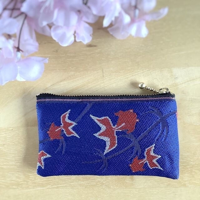 【金魚】畳縁 ぺたんこ ミニポーチ カードケース 小銭入れ 青 シノワズリ 和風