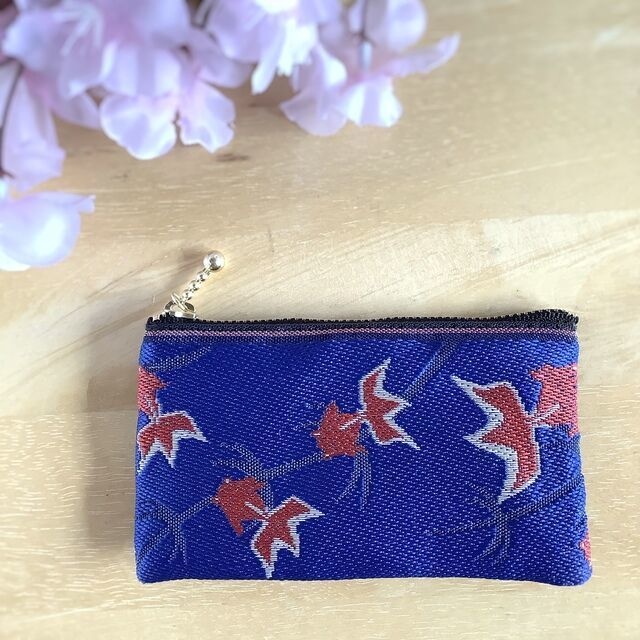 【金魚】畳縁 ぺたんこ ミニポーチ カードケース 小銭入れ 青 シノワズリ 和風