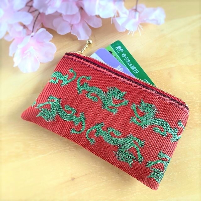 【ドラゴン】畳縁 ぺたんこ ミニポーチ 龍 竜 小銭入れ カードケース