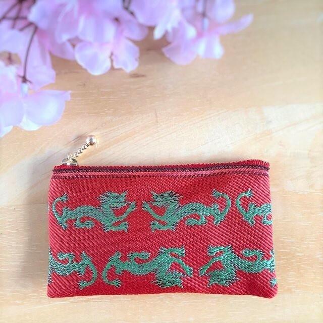 【ドラゴン】畳縁 ぺたんこ ミニポーチ 龍 竜 小銭入れ カードケース